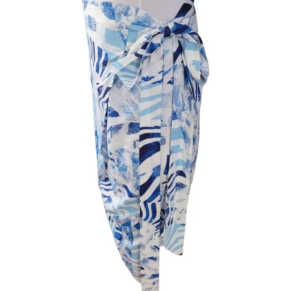 Random Allover Print Wrap Knot Side Skirt Blue 3XL - Picture 2 of 4
